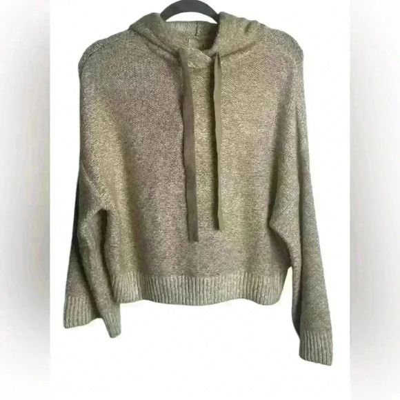 Ruby Moon Size Small Cropped Pullover Hooded Sweater Neutral Brown Knit Boxy - Picture 1 of 8